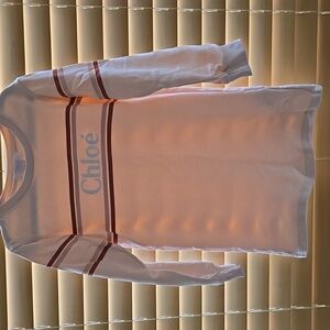 Pre-owned Chloé White and Red Striped Long Sleeve Dress Size 6